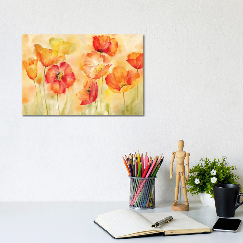 Watercolor Poppy Meadow Spice Landscape by Cynthia Coulter - Print on Canvas, 20.32 cm H x 30.48 cm W, Wrapped Canvas