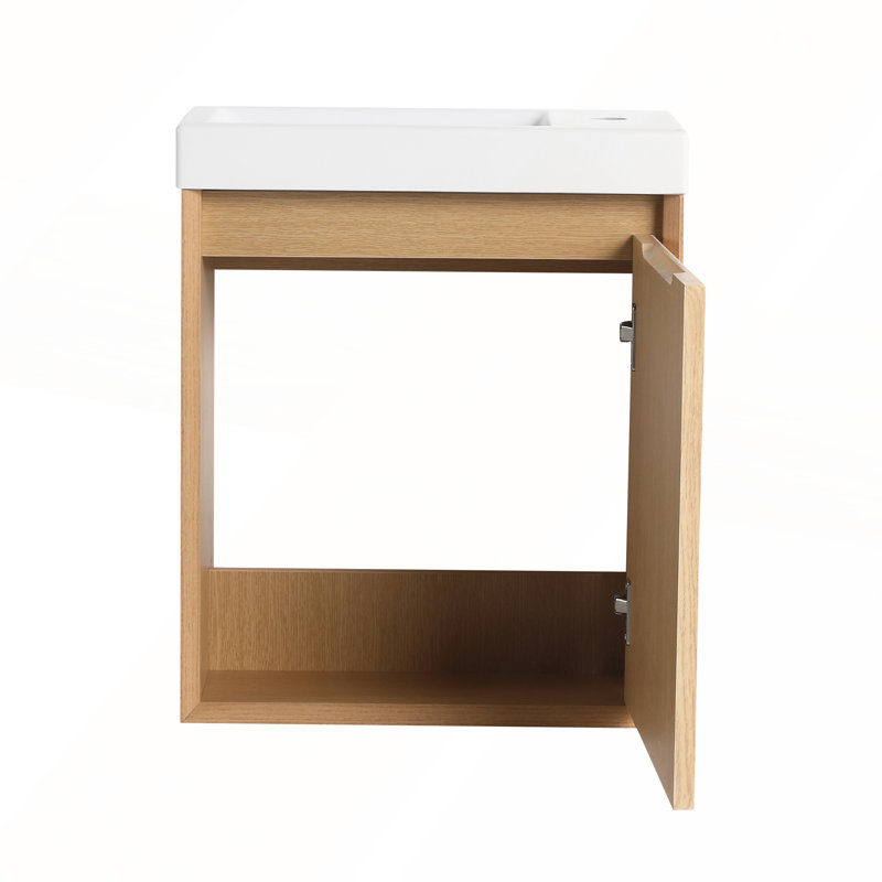 Meuble-lavabo mural 18,5 pouces avec lavabo en résine, porte à fermeture en douceur et armoire en bois aggloméré durable pour les salles de bain modernes