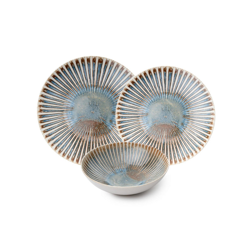 Service de table élégant 24 pièces, 100% porcelaine | Comprend 6 assiettes de service, 6 assiettes plates, 6 bols et 6 assiettes à dessert | Va au lave-vaisselle et au micro-ondes, parfait pour recevoir
