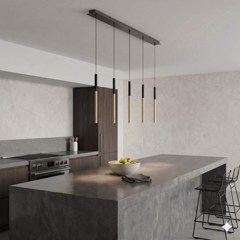 Baileyton 5 - Light Kitchen Island Pendant, Black Top/Brushed Brass