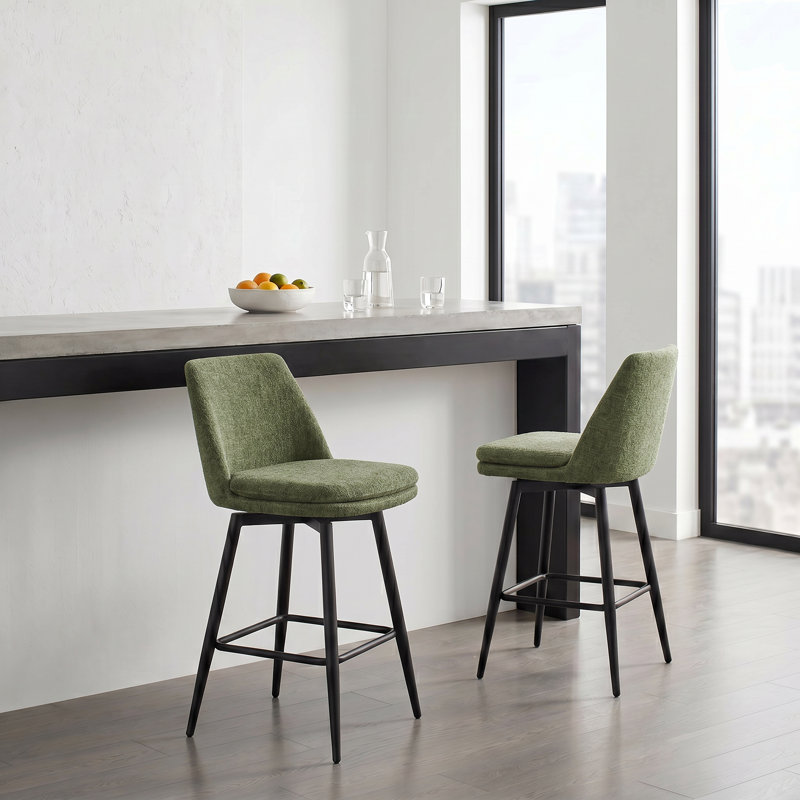 Tabouret tournant Mid-Century, hauteur comptoir, base, Polyester vert / mélange de polyester