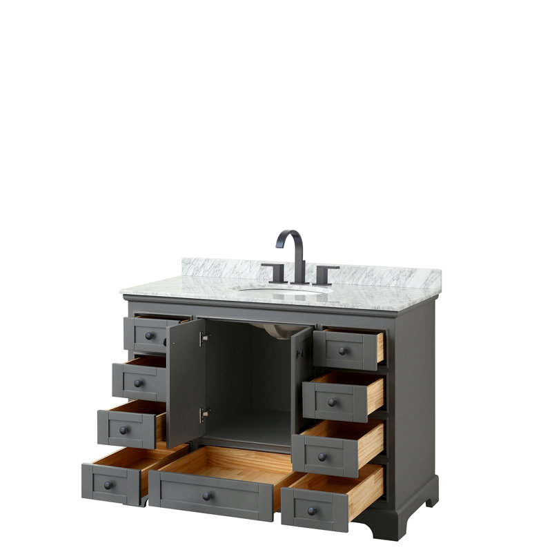 Deborah 48'' Single Bathroom Vanity with Marble Top, Matte Black, Dark Gray