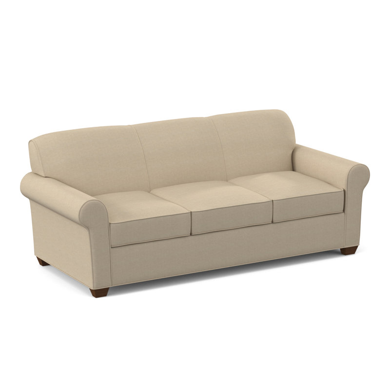 Finn Rolled Arm Sofa with Reversible Cushions, Montana Walnut, Ridgecrest Putty, 34" H x 83" W x 36" D