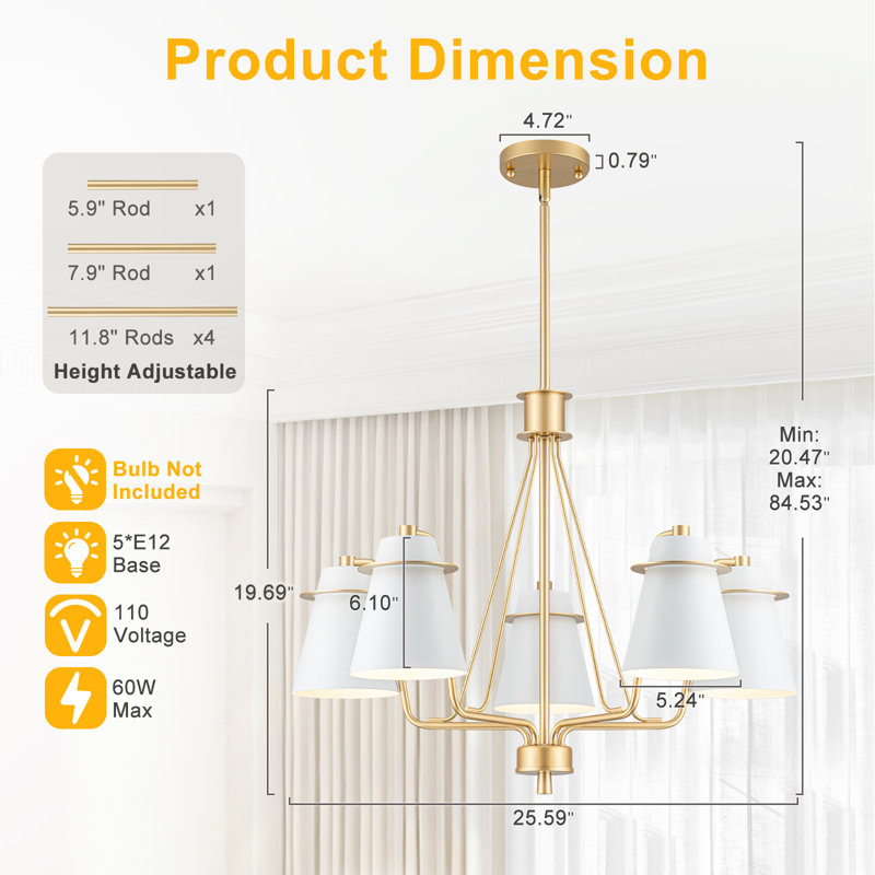 5 - Light Iron and Steel Chandelier