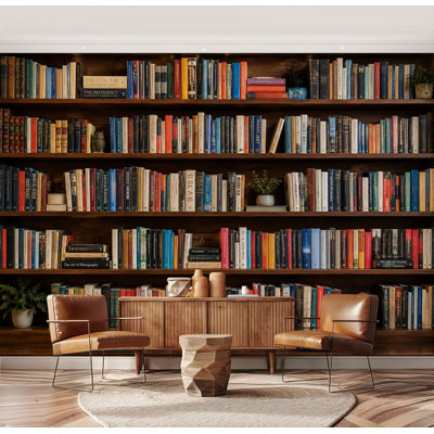 Wall Mural Peel and Stick Wallpaper Colorful Books Wooden Shelves Organized Library Self-Adhesive Removable Contact Paper Wall Decor for Living Room Bedroom 69"H x 96"W