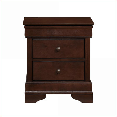 Louis Philippe Style Brown Cherry Nightstand with 2 Drawers and Hidden Jewelry Storage