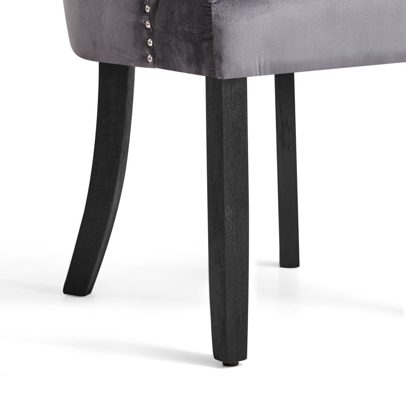 Tufted Velvet Upholstered Dining Chairs with Nailhead Trim(Set of 2), Gray/Black