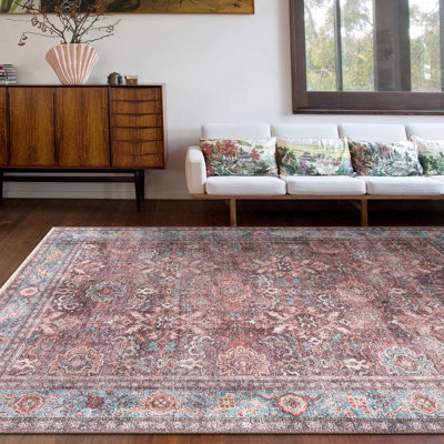 Kromer Oriental Machine Washable Red/Beige Area Rug