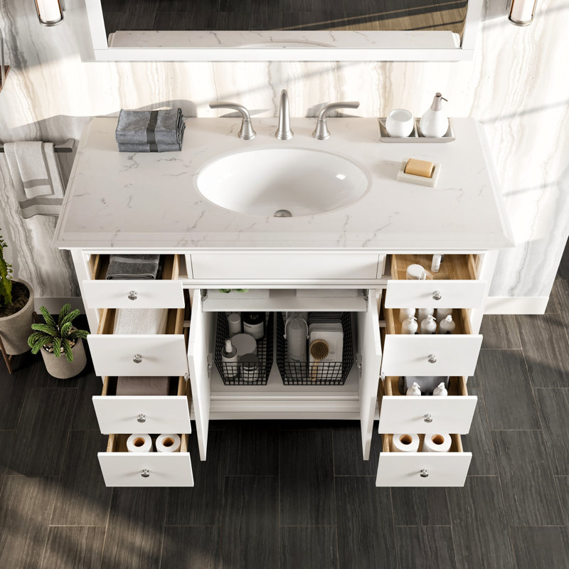 Ensemble de meuble-lavabo double 60 po Clamart, Quartz - blanc de Carrare, Blanc
