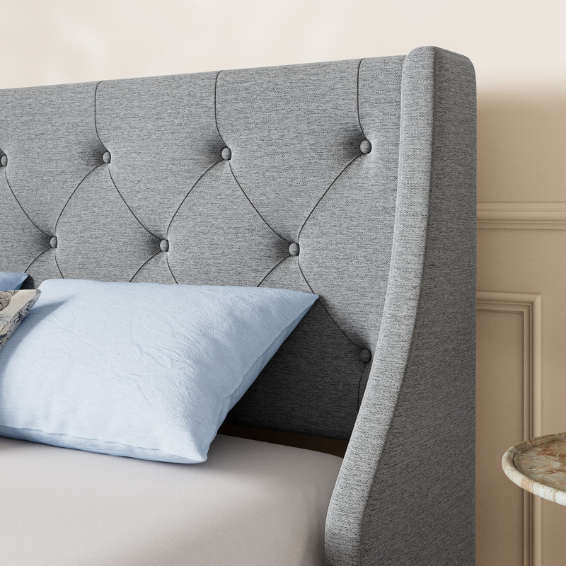 Lit plateforme tapissier Brij, Très grand, Gris clair