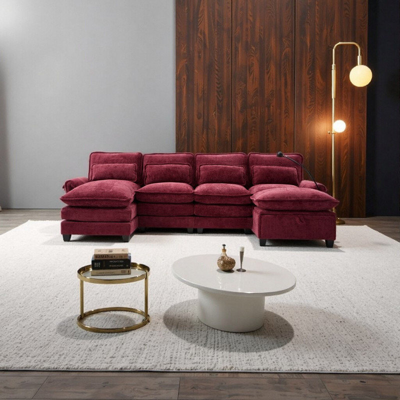 Canapé modulaire en U de 106 po avec méridienne, repose-pieds et rangement A devant, tissu en chenille, capacité de 800 lb