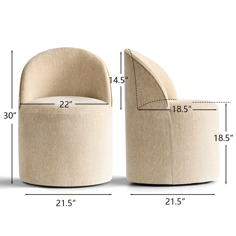 Small Chenille Upholstered Barrel Swivel Chair With Hidden Casters, Soft Tan Chenille