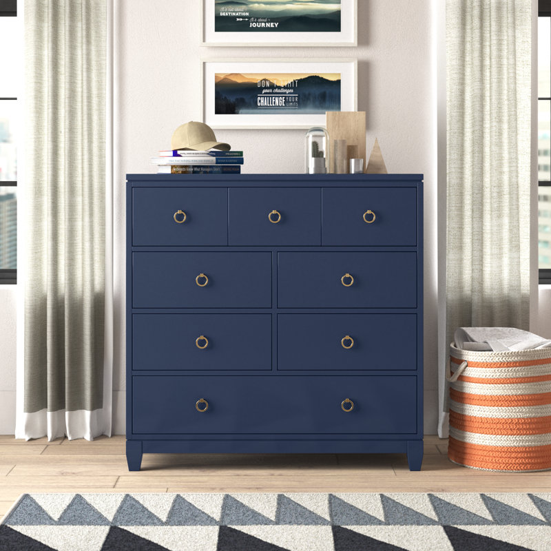 Alennah 8 Drawer 18" W Solid Wood Dresser, Blue