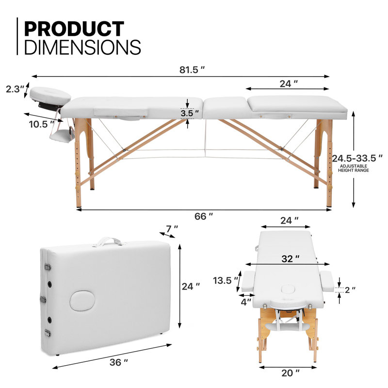 Table de massage pliable Loleatha, Blanc