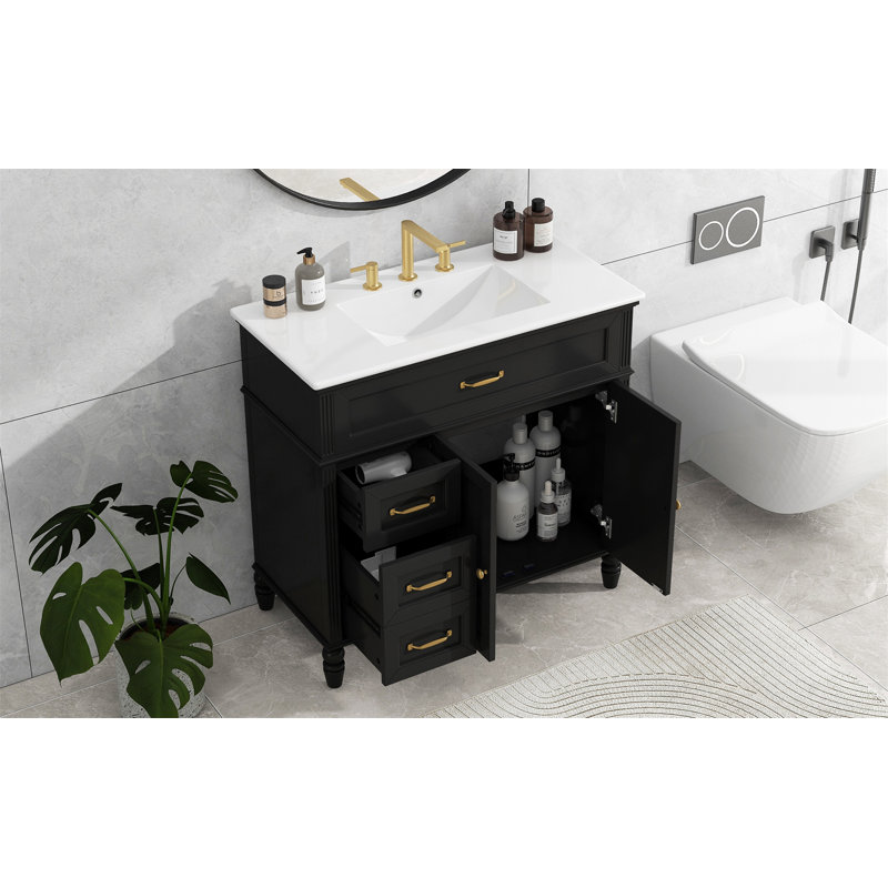 Meuble-lavabo de salle de bain avec lavabo, armoire de salle de bain en bois avec tiroirs de rangement