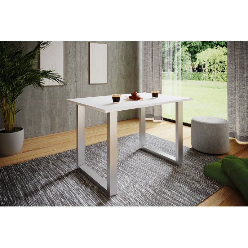 Alexious Metal Base Dining Table, White, Browning, 76cm H x 110cm W x 50cm D