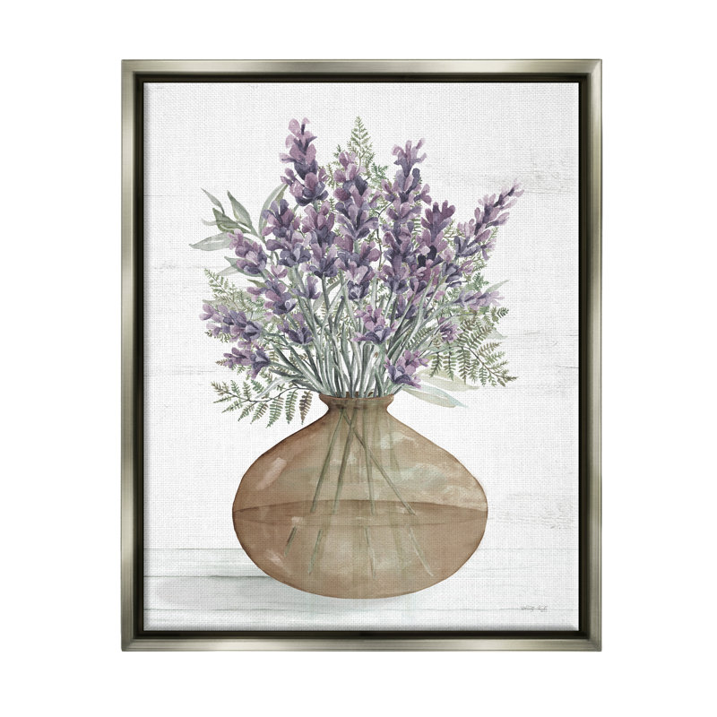 "Lavender & Fern Herbs Bouquet Floater" par Cindy Jacobs, H 31 po x l 25 po x P 1,7 po, Cadre flottant gris lustré