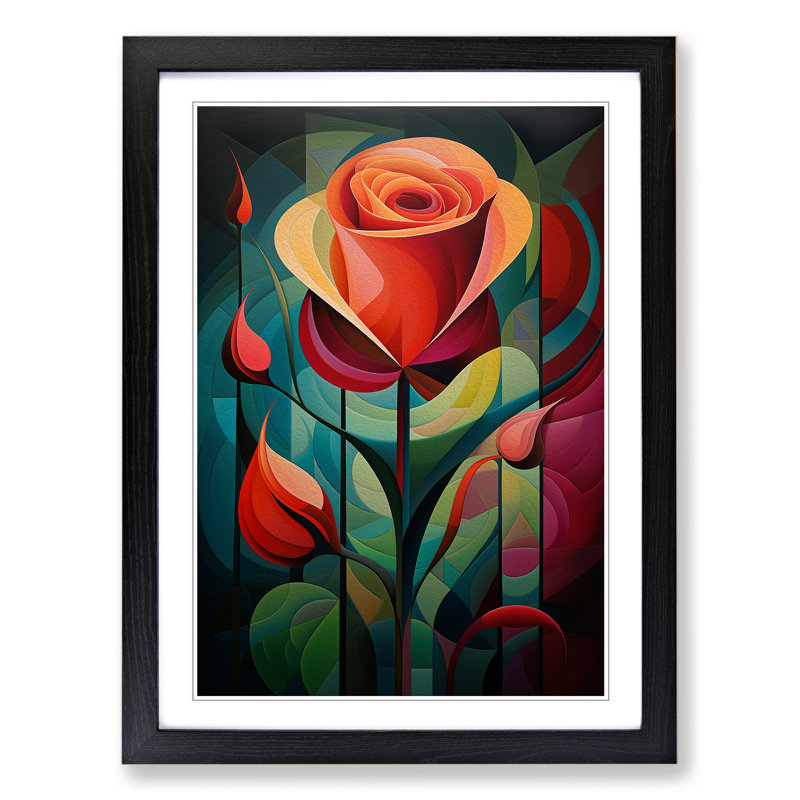 Rose Orphism - Single Picture Frame Print on Wood, Black, 34cm H x 25cm W x 2cm D