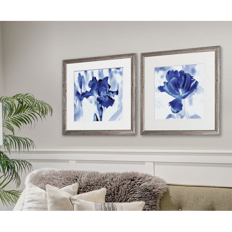 Blue Ice Iris - ensemble de 2 reproductions d'art encadrées, Cadre brun
