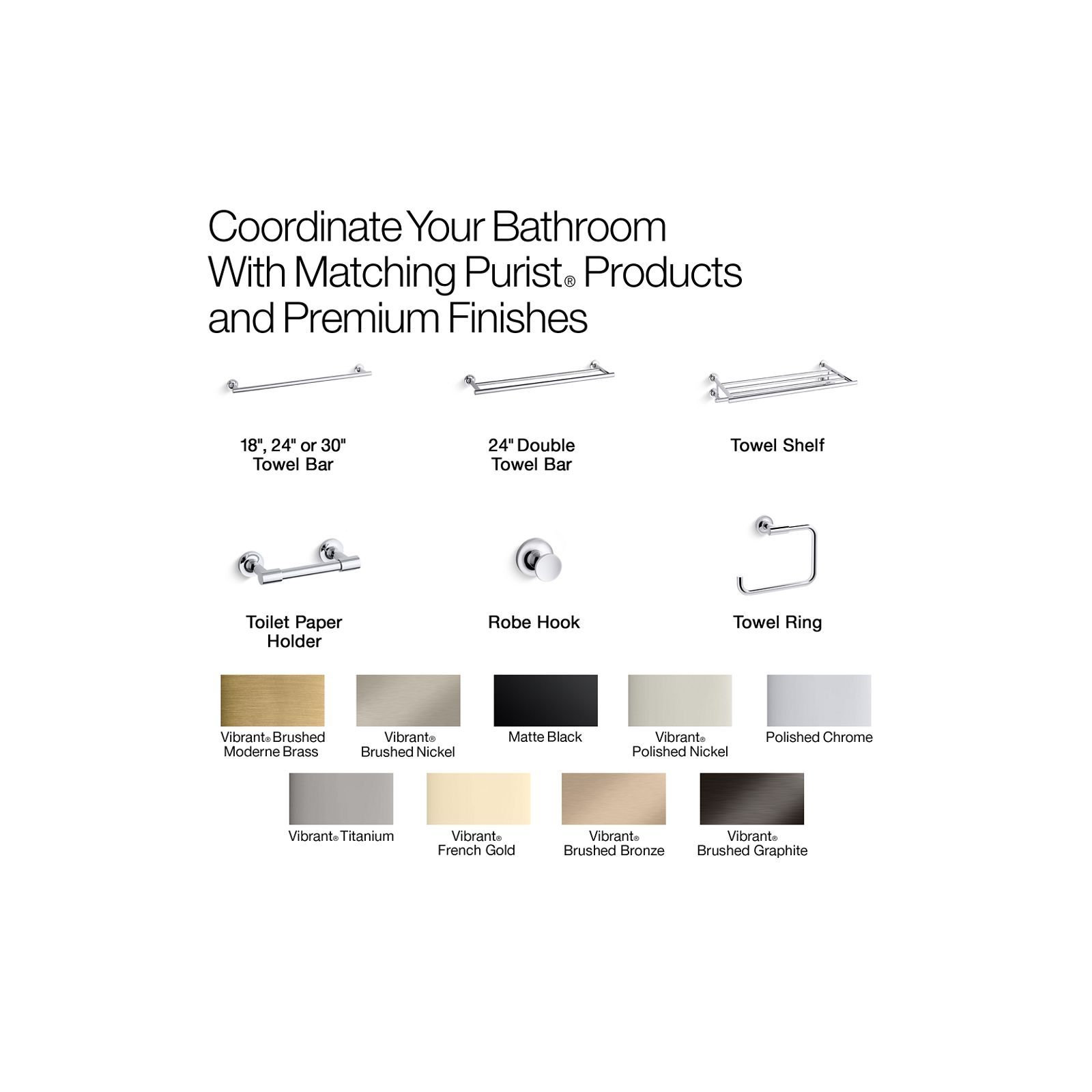 Purist Double 24" Wall Mounted Towel Bar, Vibrant Brushed Moderne Brass