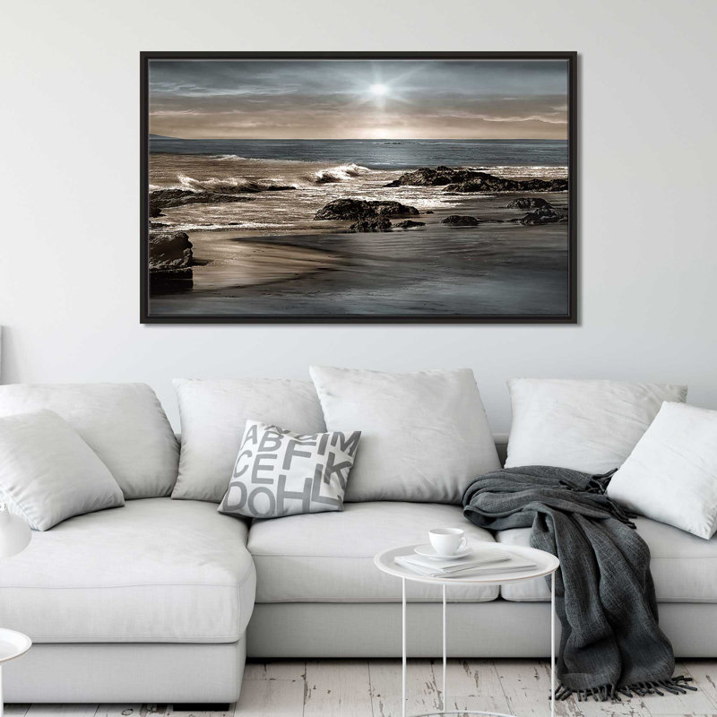«Blue Sea Sunset II», reproduction sur toile, H 39,5 po x l 63,5 po x P 2 po, Cadre flottant noir