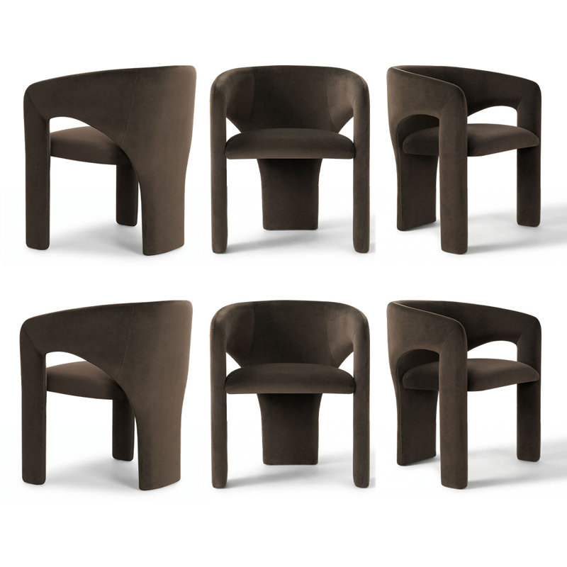 Ensemble de 6 chaises de salle à manger modernes en velours avec accoudoirs rembourrés, Brun chocolat