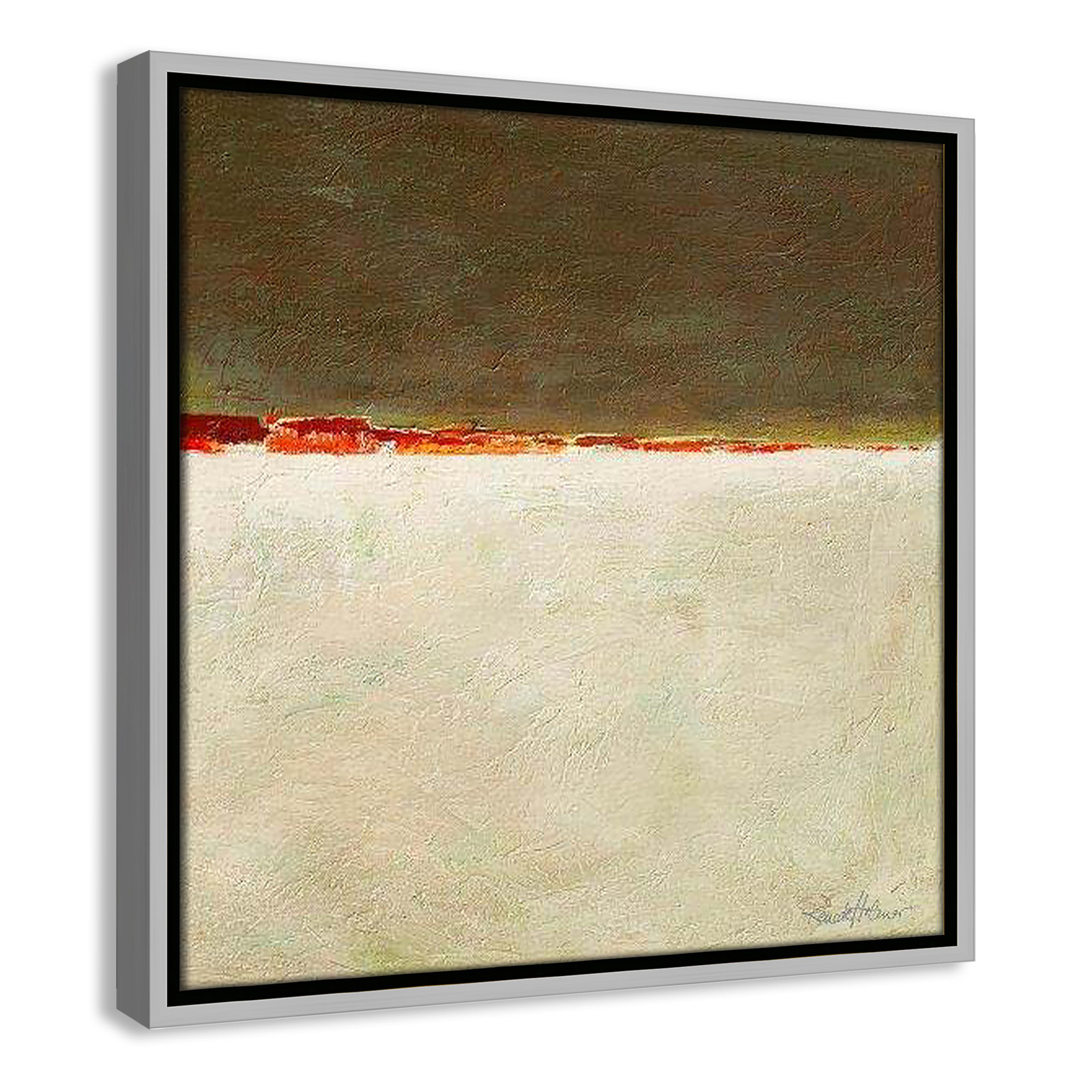 Orange Horizon I by Renate Holzner, 17.5'' H x 17.5'' W x 2'' D, Silver Framed