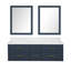 Meuble-lavabo double bleu l 60 po x P 22 po, comptoir en marbre de Carrare et miroirs 28 po