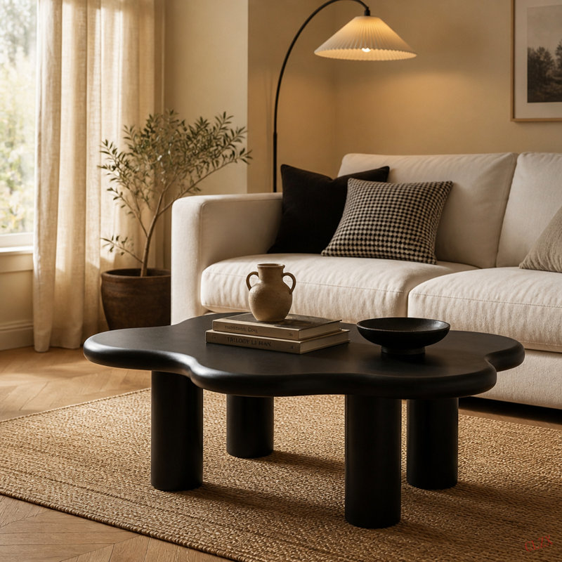 Table basse 40 po avec 4 pieds ronds, petite table basse mignonne, table centrale irrégulière unique pour le salon, un appartement