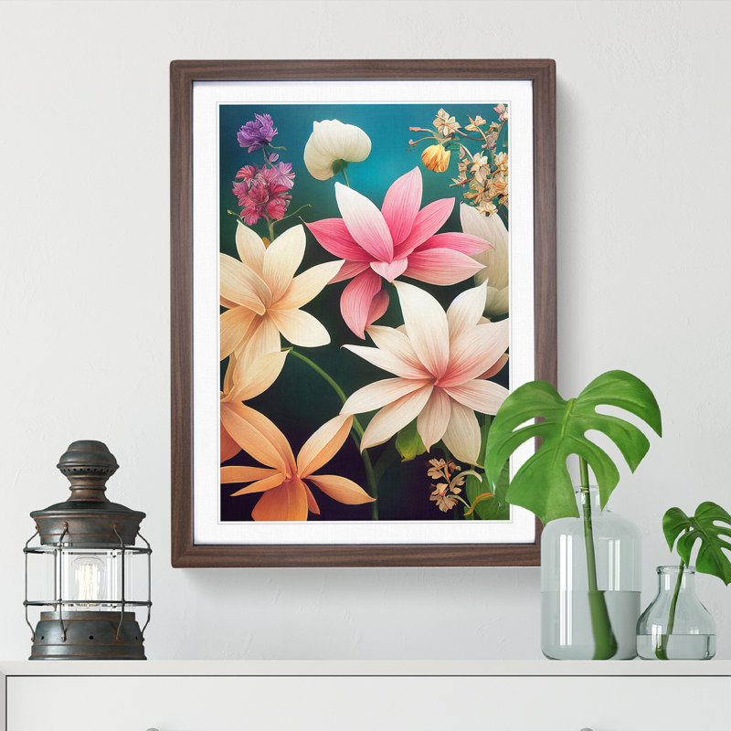 Exclusive Flowers - Single Picture Frame Print, 34cm H x 25cm W x 2cm D, Walnut Framed