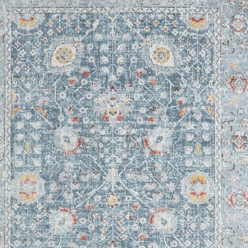 4' X 6' Blue And Ivory Floral Area Rug With UV Protection