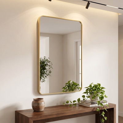 Rounded Corner Aluminum Frame Bathroom Vanity Mirror High Definition Tempered Glass Wall Mirror