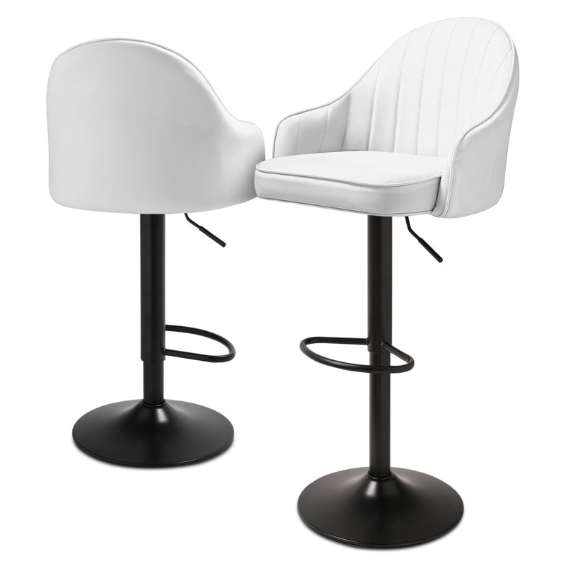 Modern Swivel Bar Stools, Adjustable Counter Height Barstools Pub Chairs with Backrest and Footrest, White
