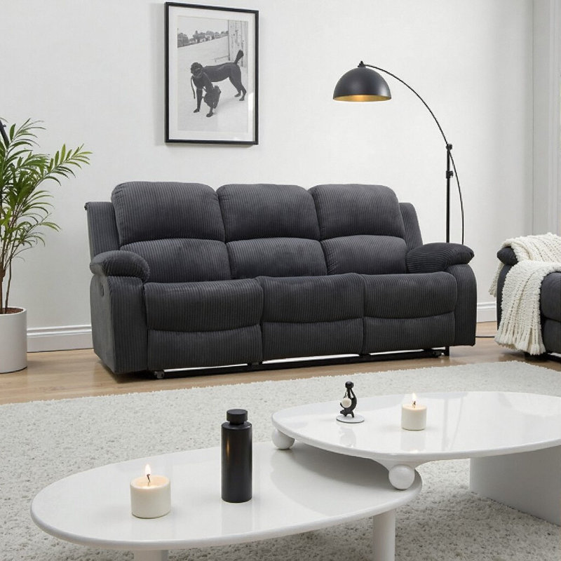 Ensemble de canapé inclinable 3 pièces en velours côtelé gris foncé confortable et élégant