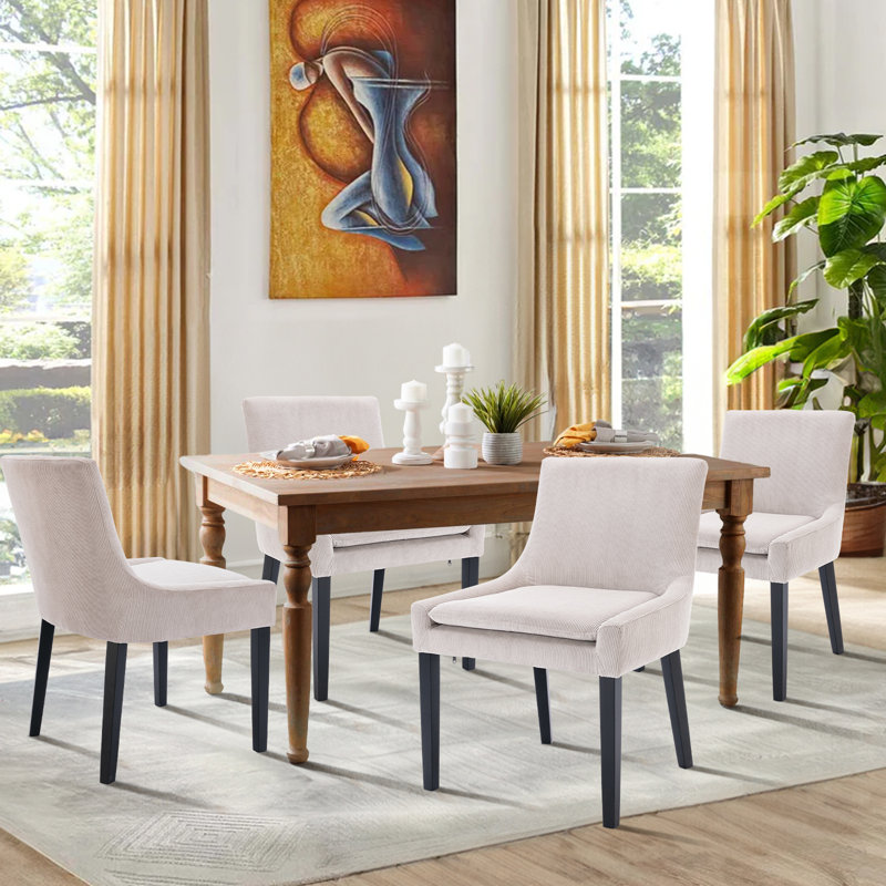 Demarrion Modern Extra-Wide Corduroy Upholstered Dining Side Chair – Solid Wood Frame, Ergonomic Full-Back Comfort, Beige