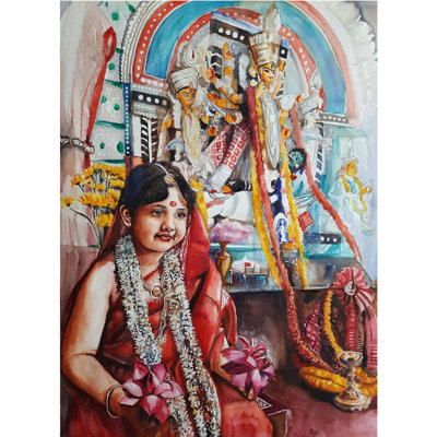 «Durga Puja», peinture à l'aquarelle sur papier par Priya Ghosh - triomphant