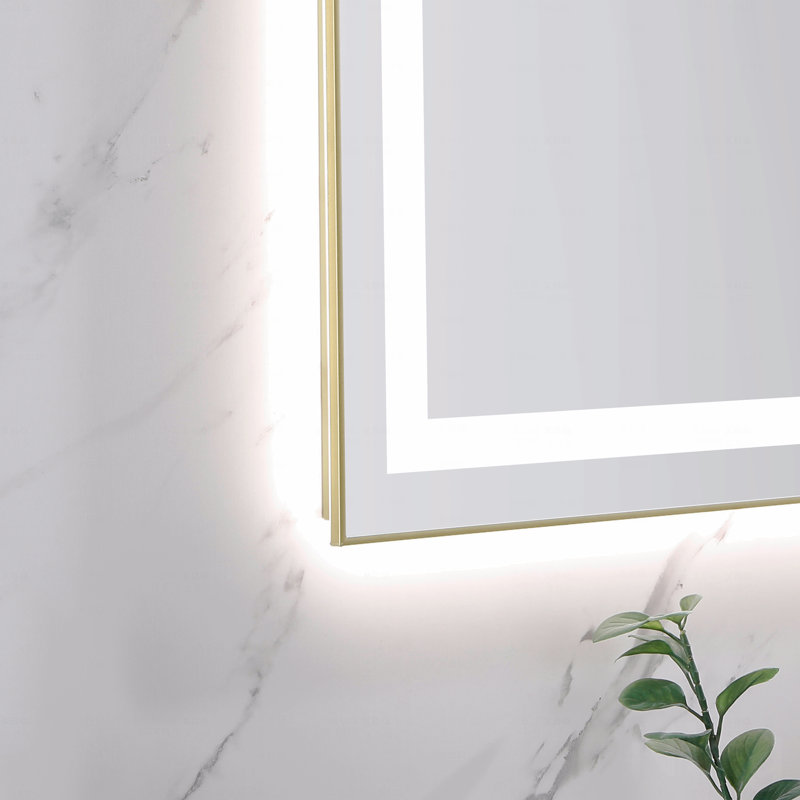 Miroir d'appoint de salle de bain 20 "x 28" à DEL avec façade et rétroéclairage, miroir de meuble-lavabo mural avec cadre en aluminium