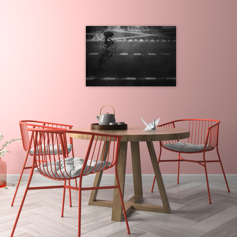 «Rainy Night Cyclist Abstract Contemporary City», reproduction d'art mural, H 24 po x l 36 po