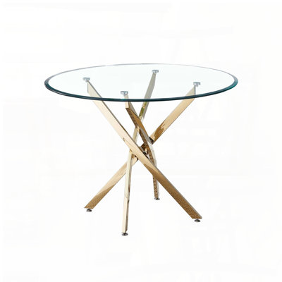 Round Clear Tempered Glass Dining Table with Gold Stainless Steel Legs