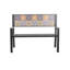 Banc d'extérieur en métal noir à motif floral en mosaïque et motifs oranges et bleus-604936386