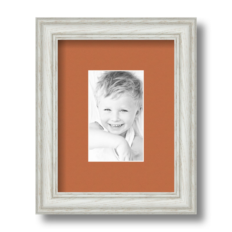 Off White Wood Picture Frame with Mat, Red Orange