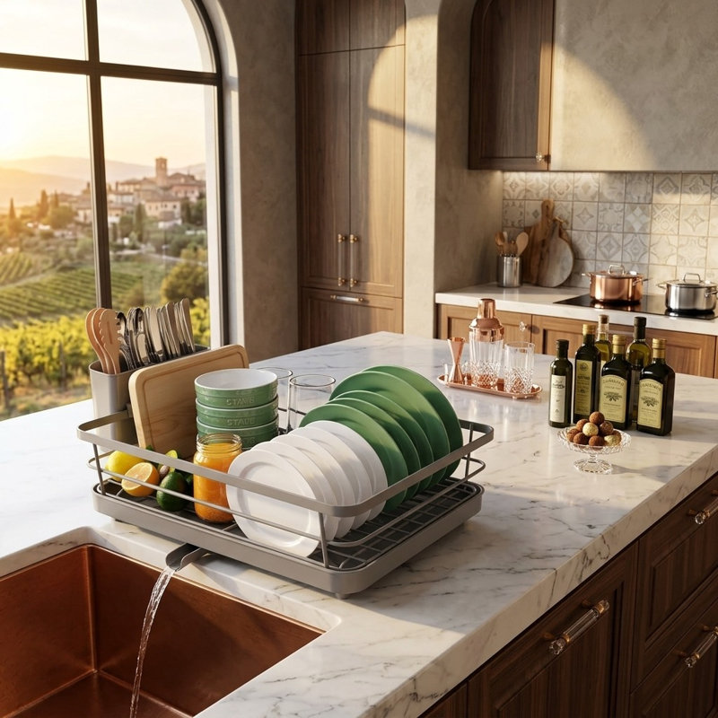 Space-Saving Stainless Steel Dish Drying Rack with Rotating Drain