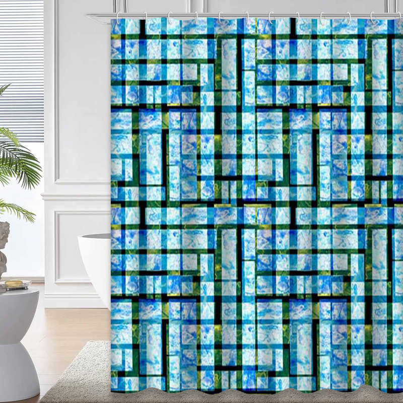 Aquarelle, rayures sans soudure, art artistique bleu coloré avec 12 crochets, L 72 po x l 78 po