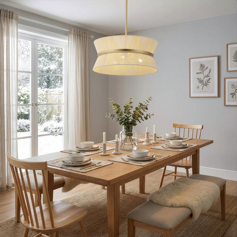 19.7" Modern Coastal 6-Light Rope Drum Chandelier, Beige, Gold