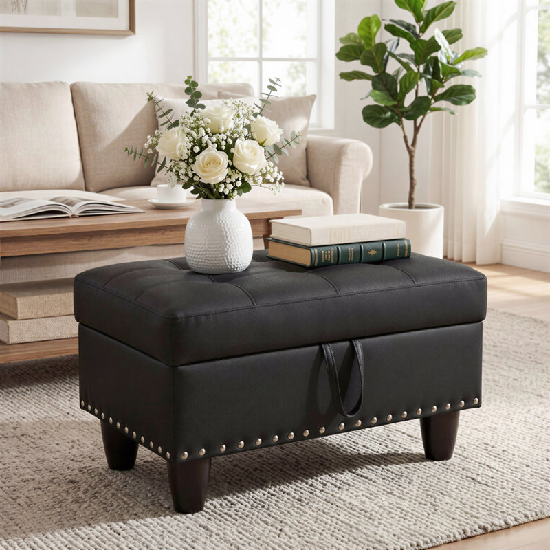 Banc repose-pieds rectangulaire avec couvercle à charnière, repose-pieds en similicuir pour le salon, la chambre à coucher, le vestibule, 28,5 po x 19 po x 17,5 po