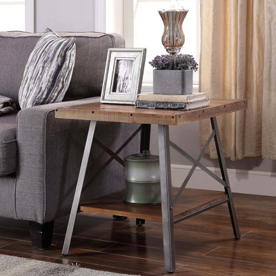 Tables de bout rustiques en chêne vieilli et noir sablonneux avec tablette, 2 pièces