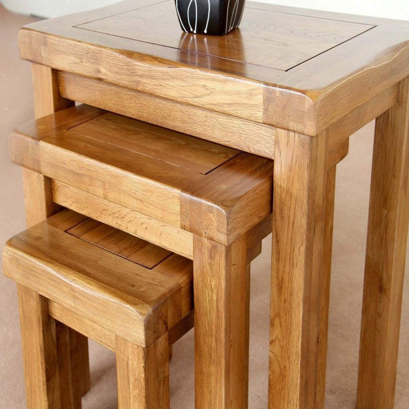 Accokeek Rongyuan Rustic Solid Oak Nest of 3 Coffee Table Side/End/Lamp Nesting Set