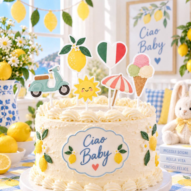 Ensemble de décorations pour gâteau de fête prénatale Ciao, thème italien, en carton (6 pièces)
