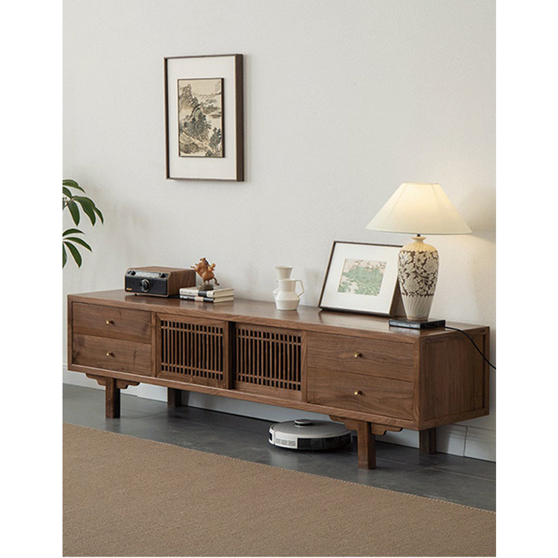 New Chinese style high solid wood TV cabinet, Black Walnut