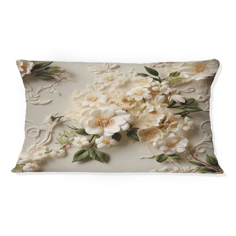 Timeless White Floral Lace Veil I - coussin à imprimé floral